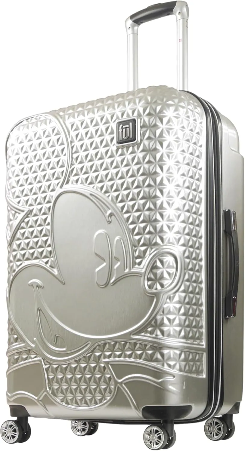 FUL Disney Mickey Mouse 29 Inch Rolling Luggage, Hardshell Suitcase with Spinner Wheels, Silver