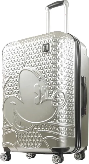 FUL Disney Mickey Mouse 29 Inch Rolling Luggage, Hardshell Suitcase with Spinner Wheels, Silver