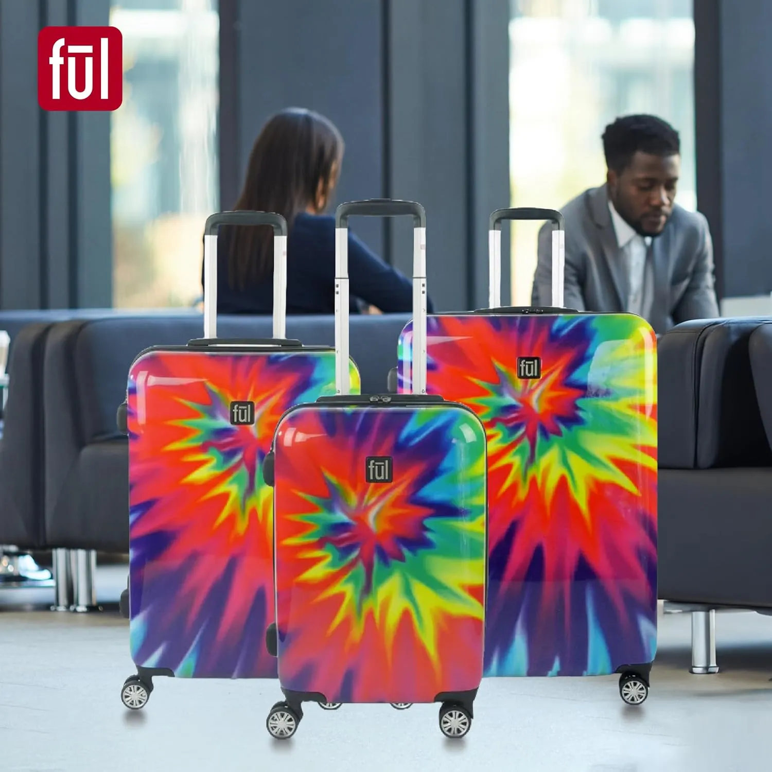 FUL Tie Dye Rolling Luggage, Rainbow Swirl Hardshell Suitcase with Spinner Wheels, 28 Inch