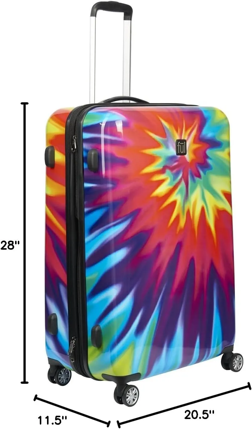 FUL Tie Dye Rolling Luggage, Rainbow Swirl Hardshell Suitcase with Spinner Wheels, 28 Inch