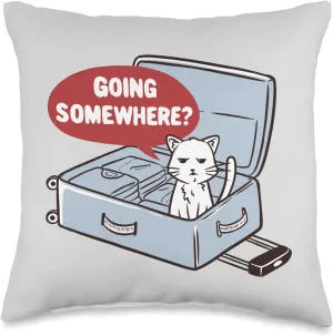 Funny Cat In A Travel Bag Going Somewhere Traveler Kitten Throw Pillow