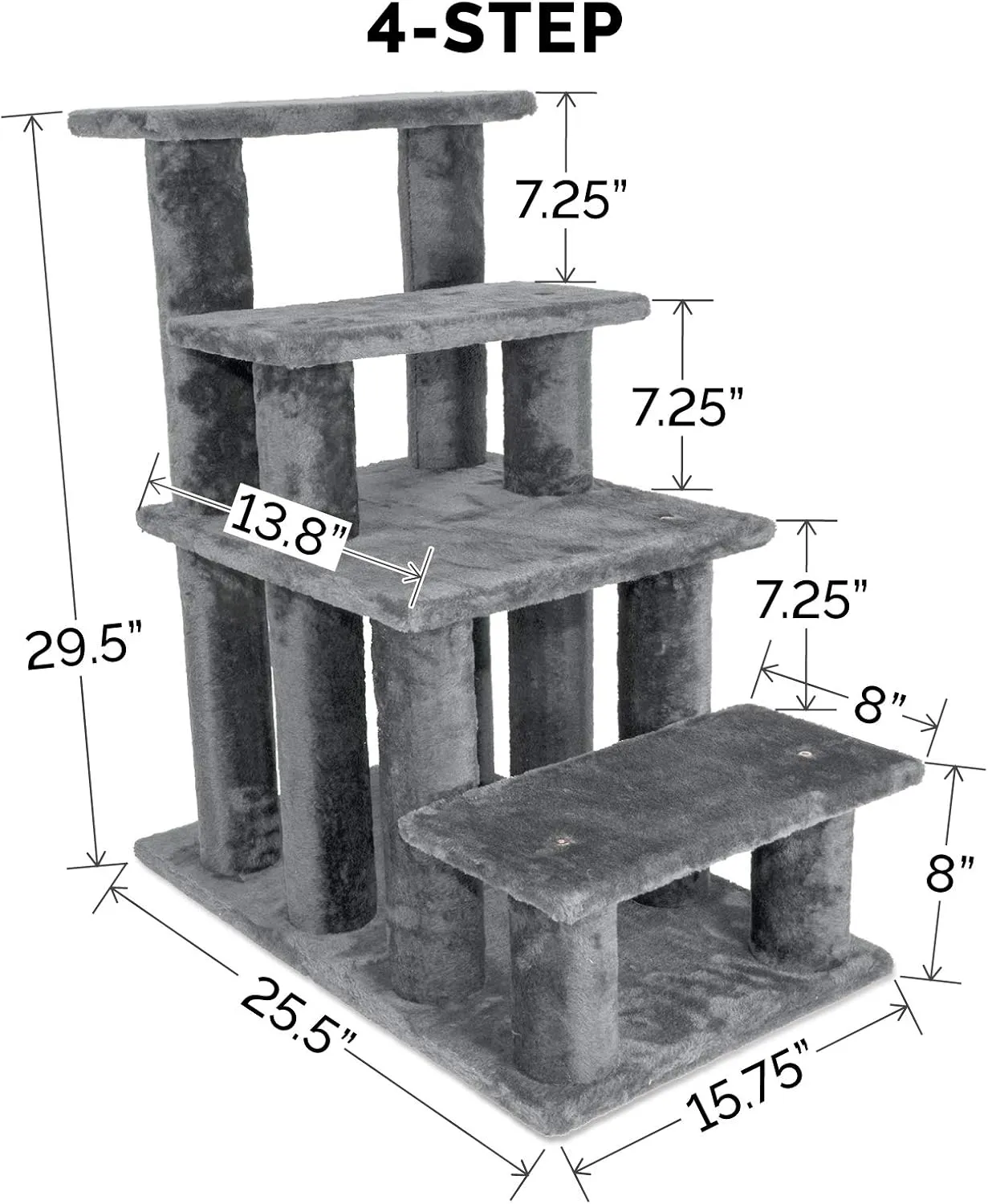 Furhaven Steady Paws Multi-Step Pet Stairs for High Beds & Sofas - Gray, 4-Step