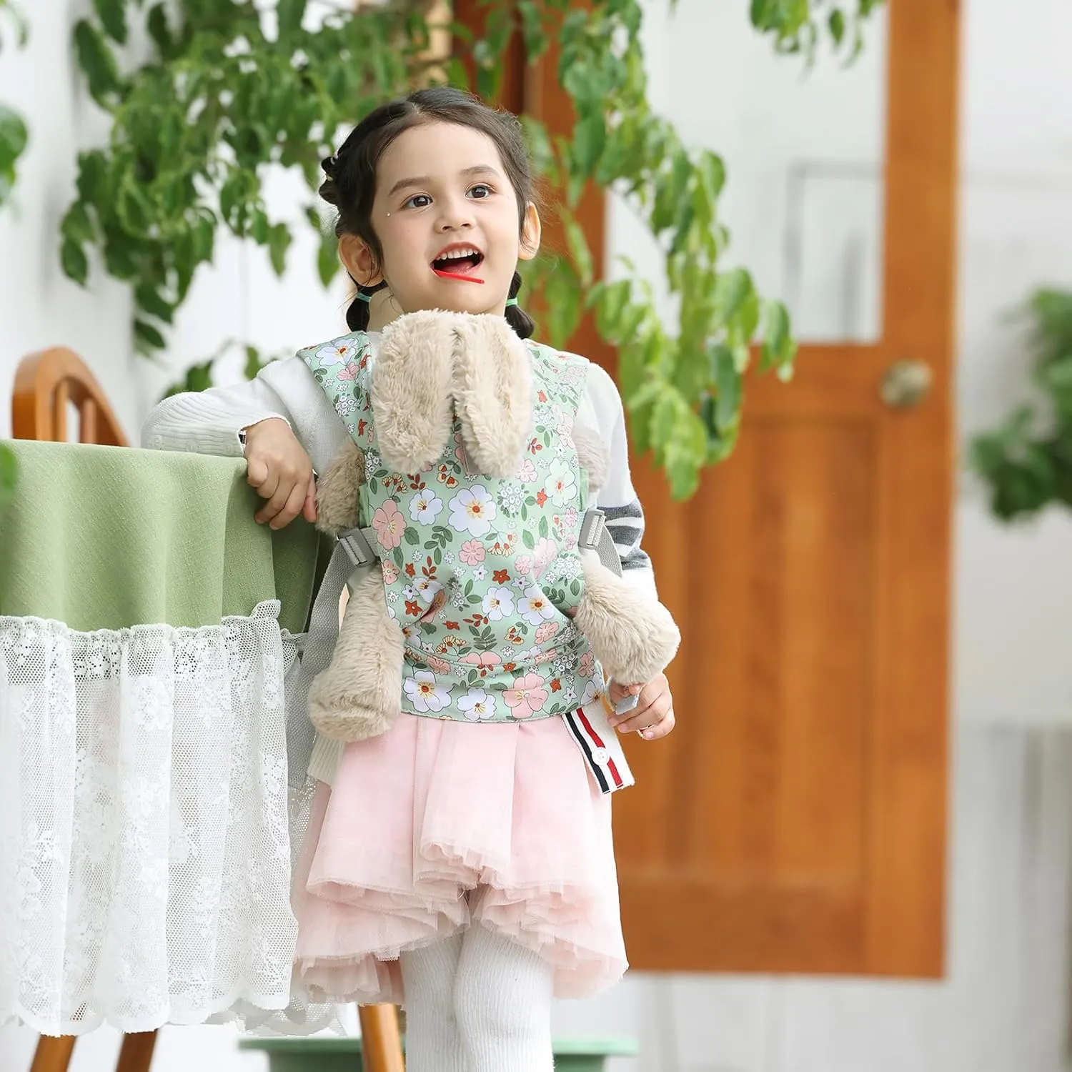 GAGAKU Doll Carrier for Kids, Toy Baby Doll Carrier, Reborn Dolls Carrier Toy Baby Sling with Adjustable Straps, Baby Doll Accessories - Green - Camellia