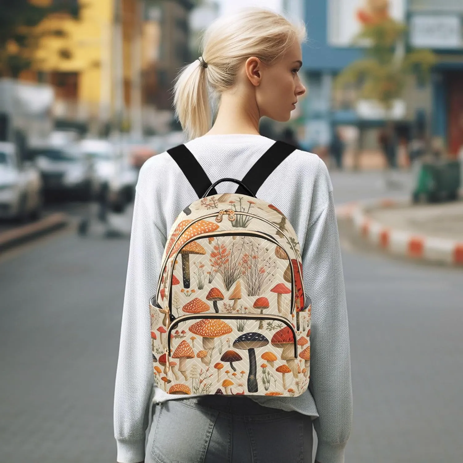 GAIGEO Colorful Forest Mushrooms Fashion Backpack Purse, Women Backpack for Travel, Anti Theft Backpack for Women, M