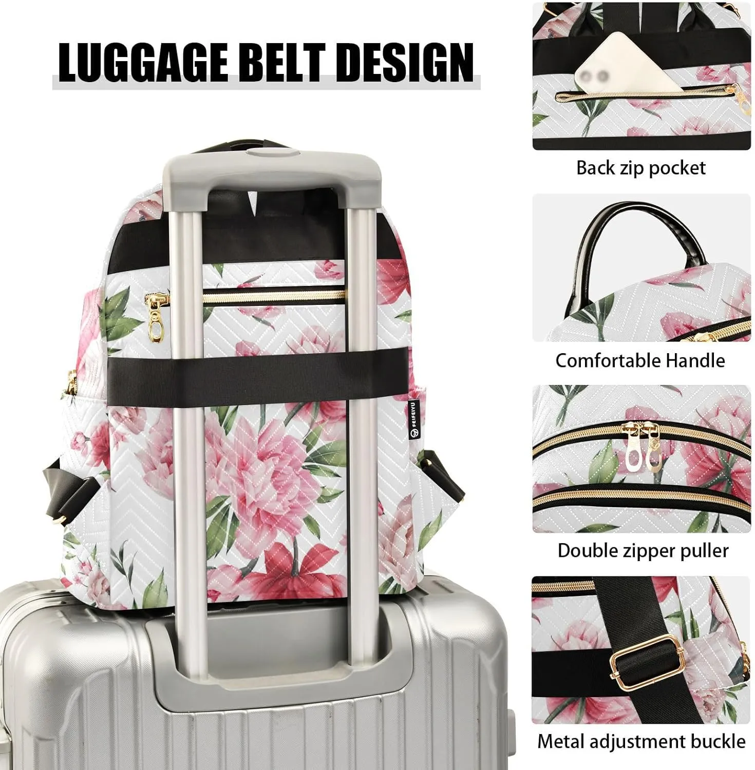GAIGEO Floral Peony Flowers Fashion Backpack, Womens Travel Backpack for Airplane, Adult Backpacks for Women, M
