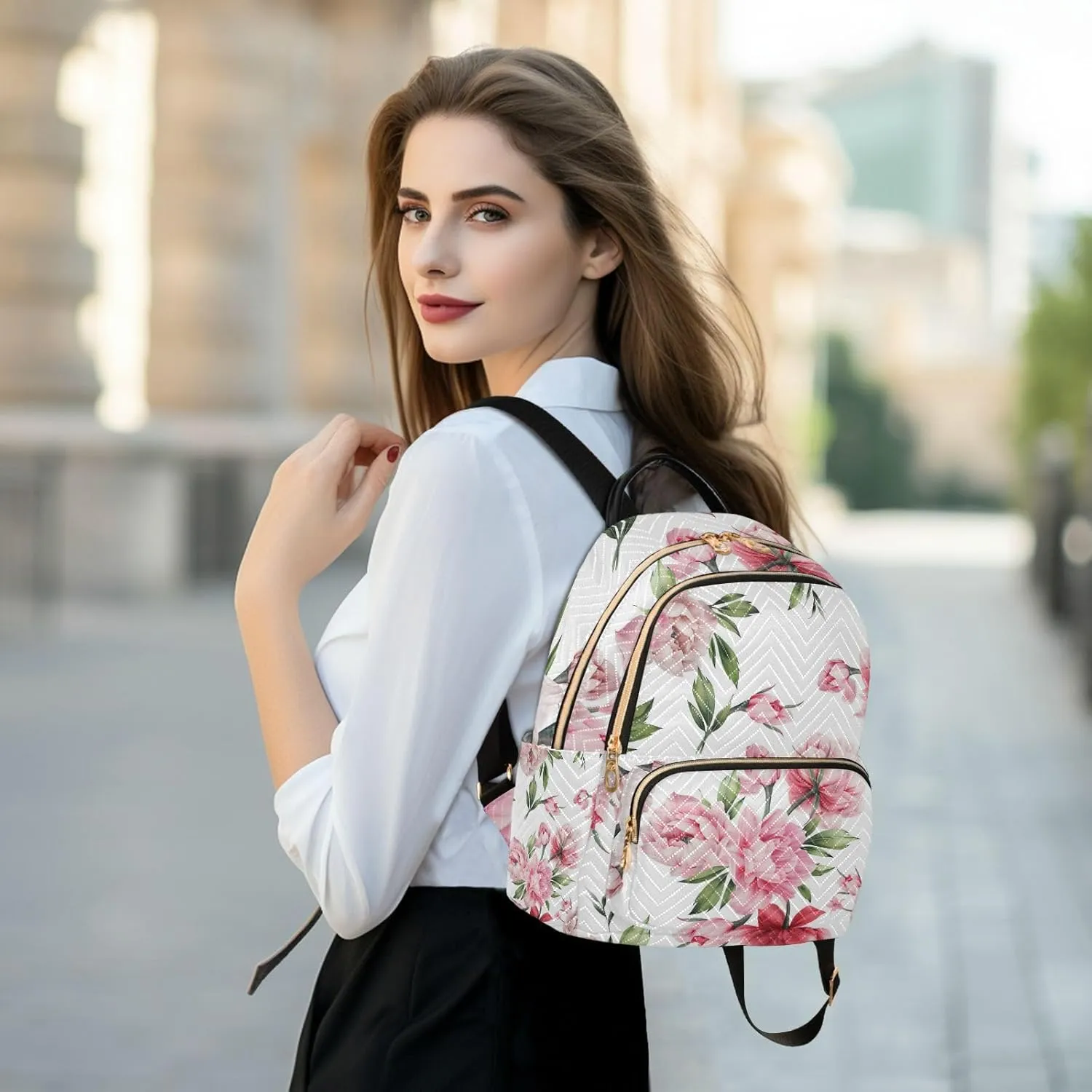 GAIGEO Floral Peony Flowers Fashion Backpack, Womens Travel Backpack for Airplane, Adult Backpacks for Women, M