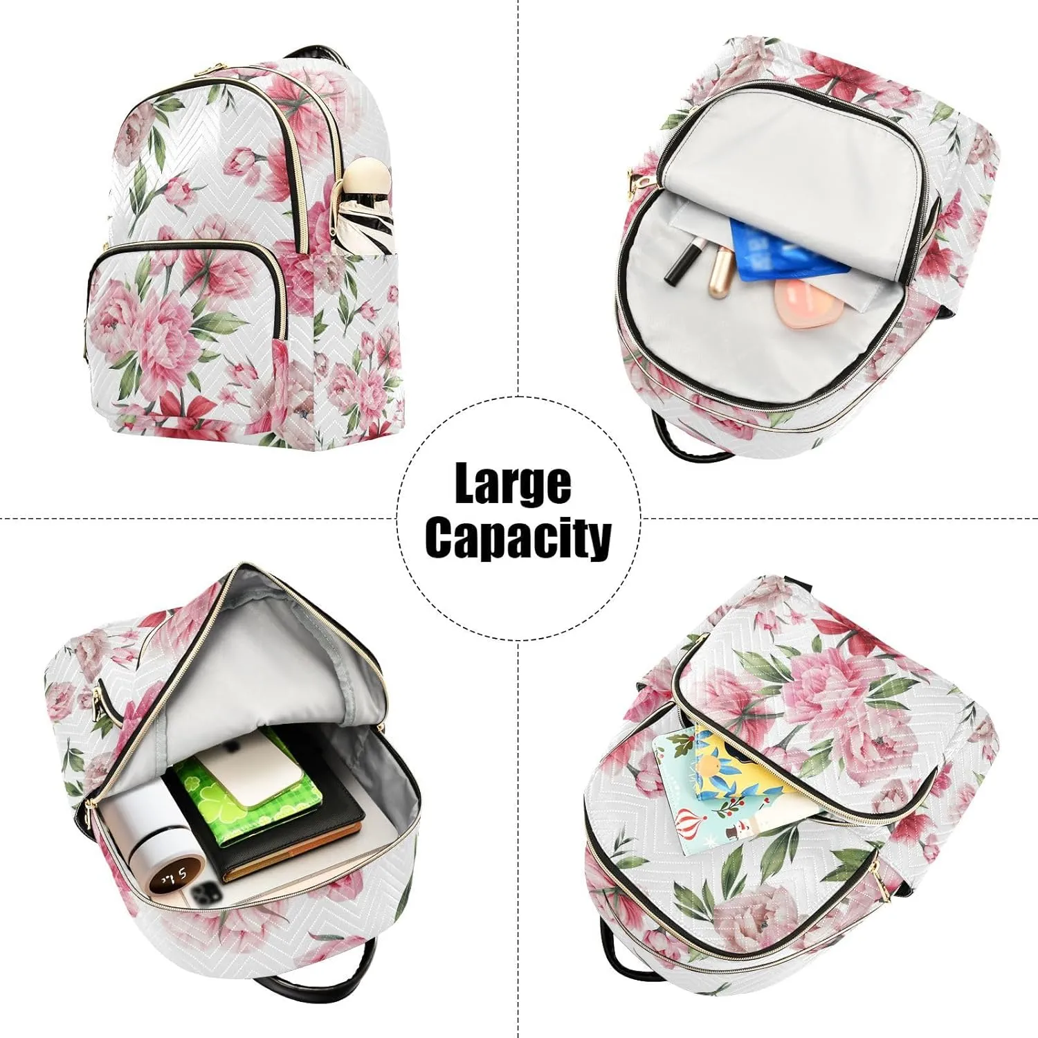GAIGEO Floral Peony Flowers Fashion Backpack, Womens Travel Backpack for Airplane, Adult Backpacks for Women, M