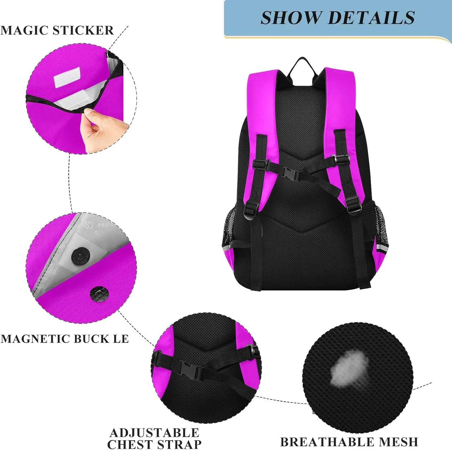 GAIGEO Magenta Fuchsia Backpacks, Everyday Backpack, Elementary School Backpack with Chest Strap, Boys Backpack 10-12 Years Old