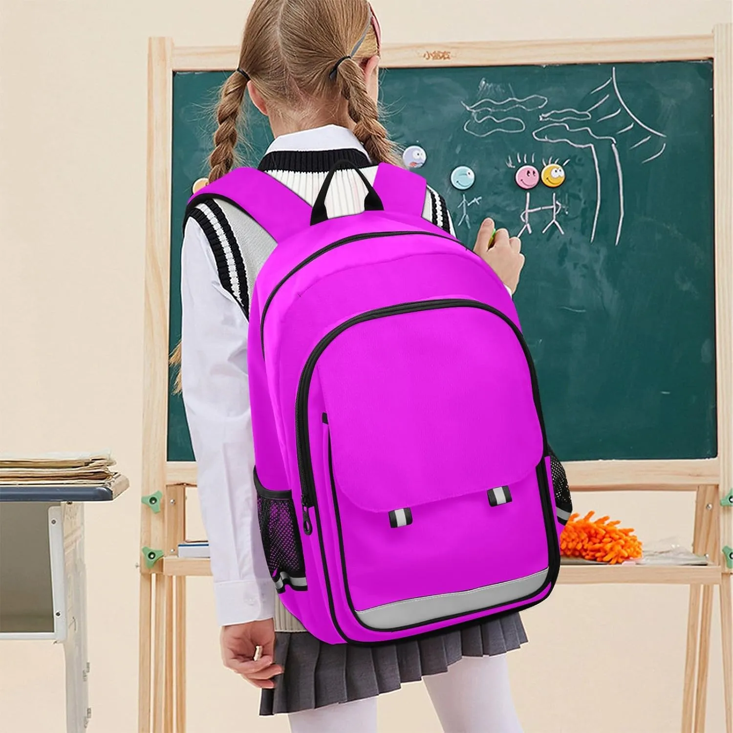 GAIGEO Magenta Fuchsia Backpacks, Everyday Backpack, Elementary School Backpack with Chest Strap, Boys Backpack 10-12 Years Old