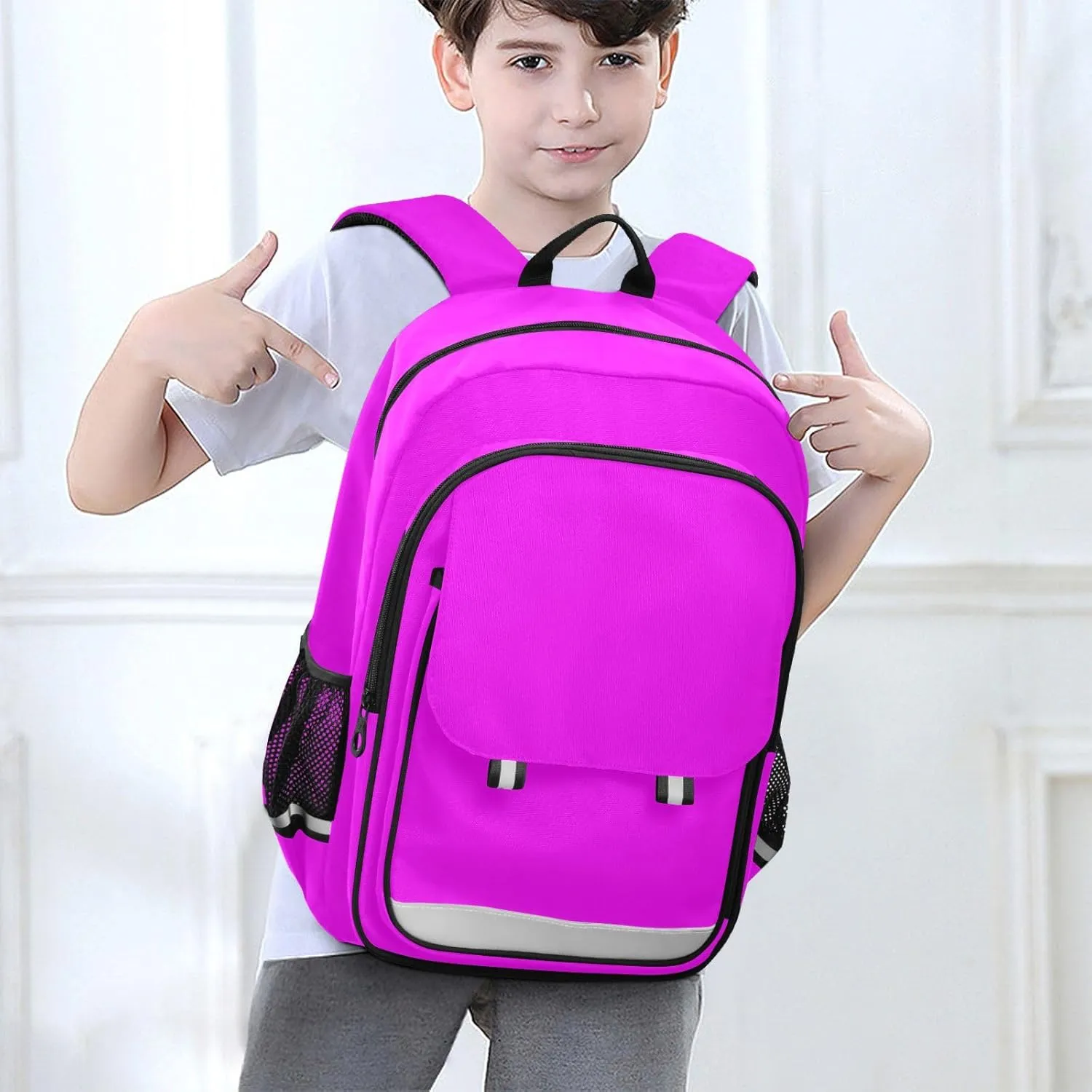 GAIGEO Magenta Fuchsia Backpacks, Everyday Backpack, Elementary School Backpack with Chest Strap, Boys Backpack 10-12 Years Old