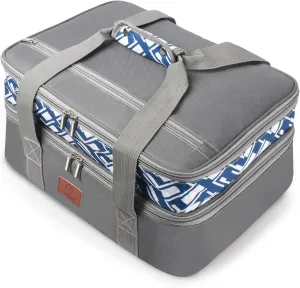Genteen Insulated Lunch Bag,Expandable Double Insulated Food Carrier for Hot and Cold Food, Fits 9x13 Casserole Dish,Lasagna Holder Tote for Parties Potluck Picnic-Grey