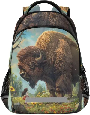 Giant Bison Kids Travel Backpack School Bag Large Capacity with Reflective Strip for Boys Girls 11.6 × 6.9 × 16.7 INCH