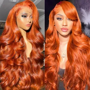 Ginger Lace Front Wigs Human Hair Pre Plucked with Baby Hair 13x6 HD Body Wave Lace Frontal Wigs 180% Density Colored Glueless Wig Orange Ginger Wig Human Hair for women 24 inch
