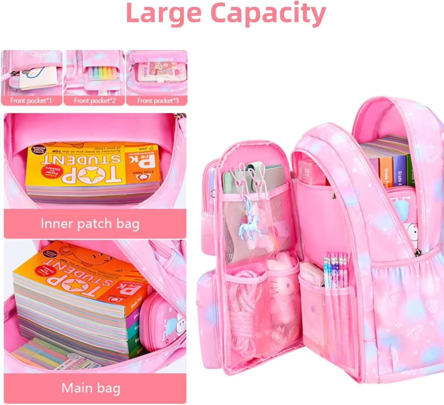 Girls Backpack,Kids Backpack for Girls Lightweight with Compartment,Girls Bookbag for Elementary Primary School((Pink)