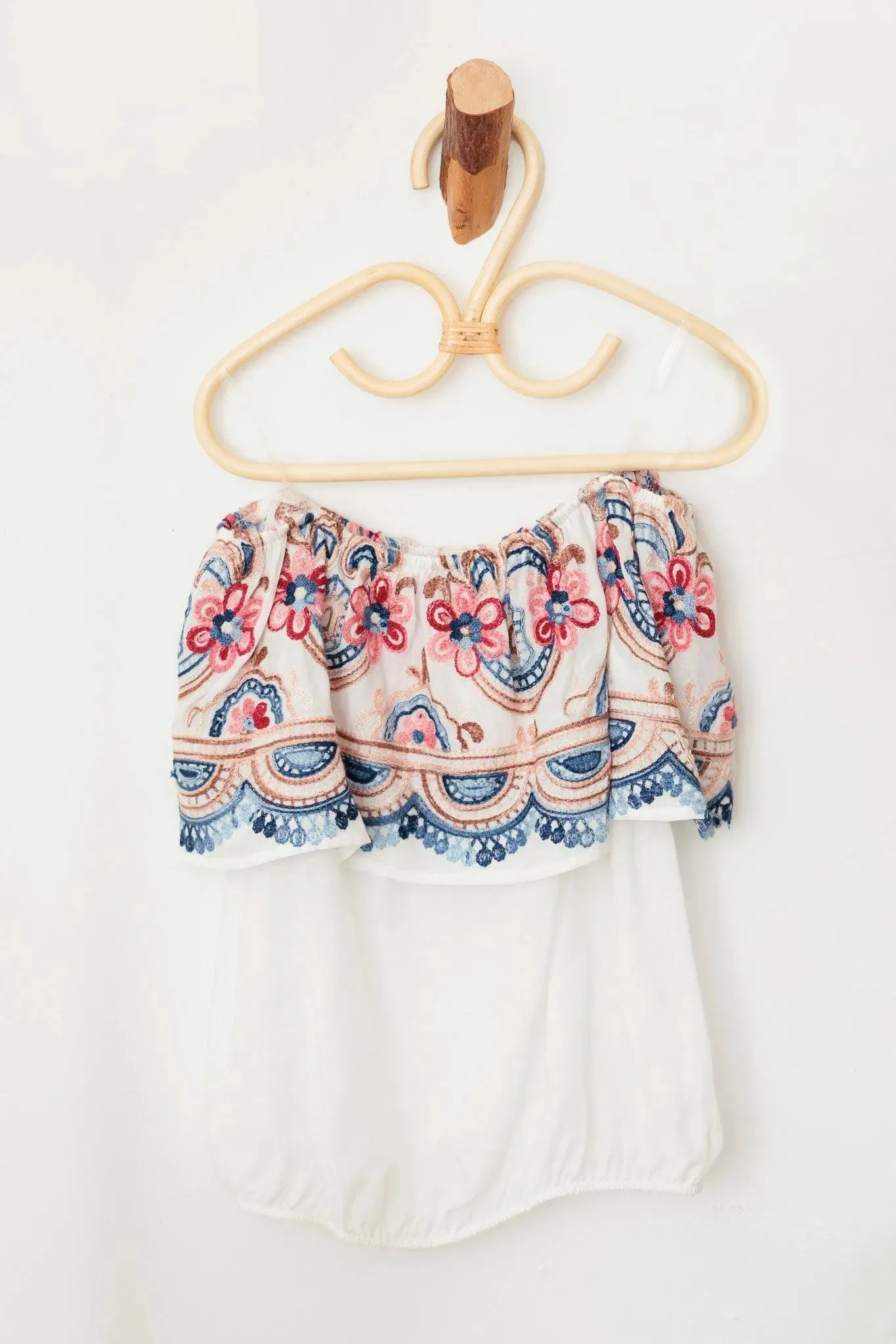 Girls Boho Floral Embroidered Off Shoulder Top