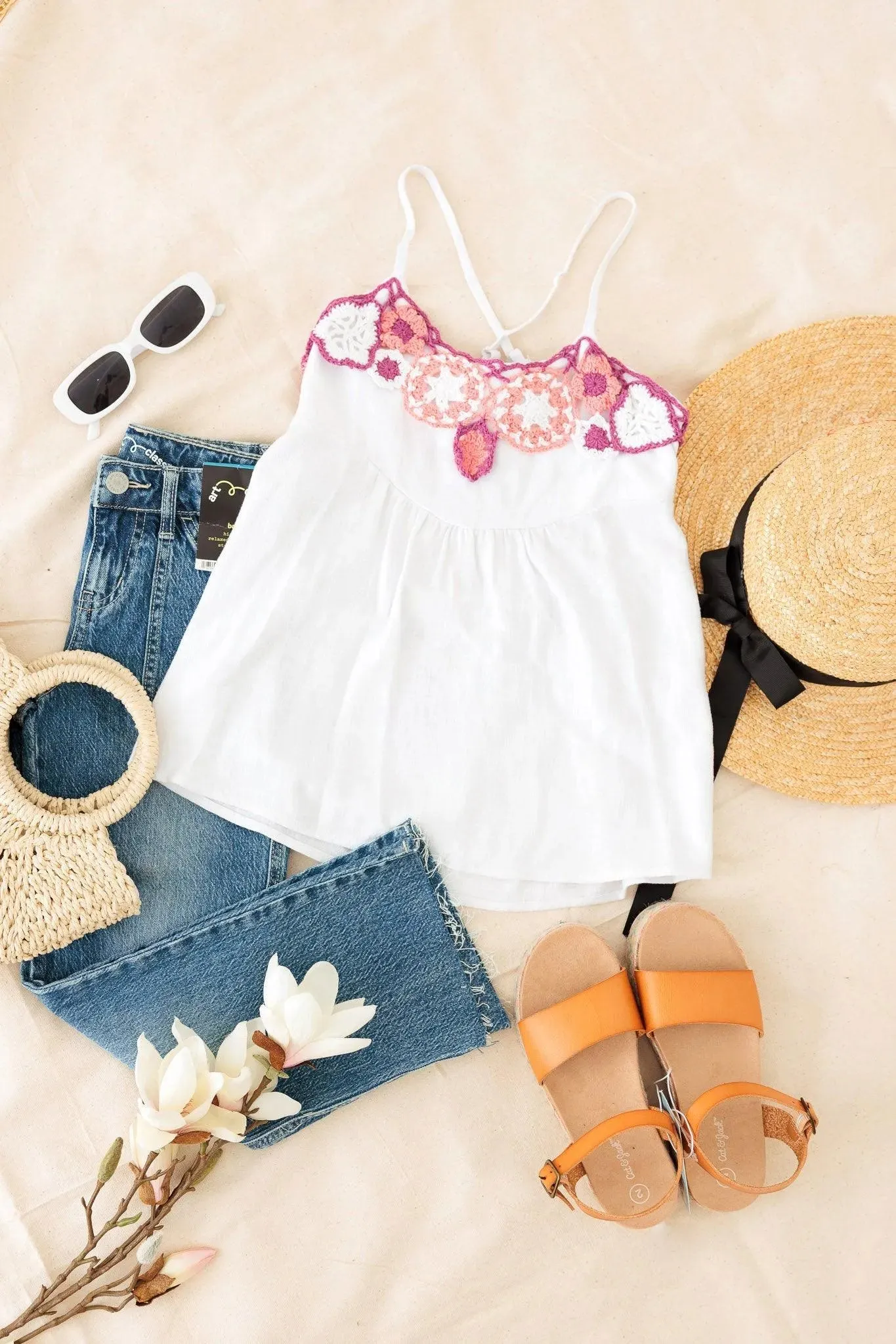 Girls Embroidered Criss-Cross Back Tie Sleeveless Top