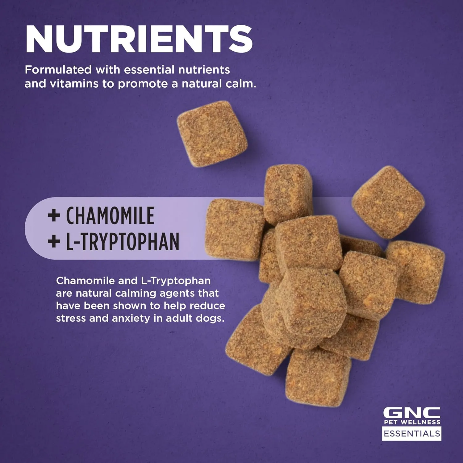 GNC for Pets Essentials Calming Soft Chew Dog Supplements | 60 Ct Bacon Flavor Dog Soft Chew Supplements for Calming and Relaxation | Adult Dog Calming Chews for Anxiety, White
