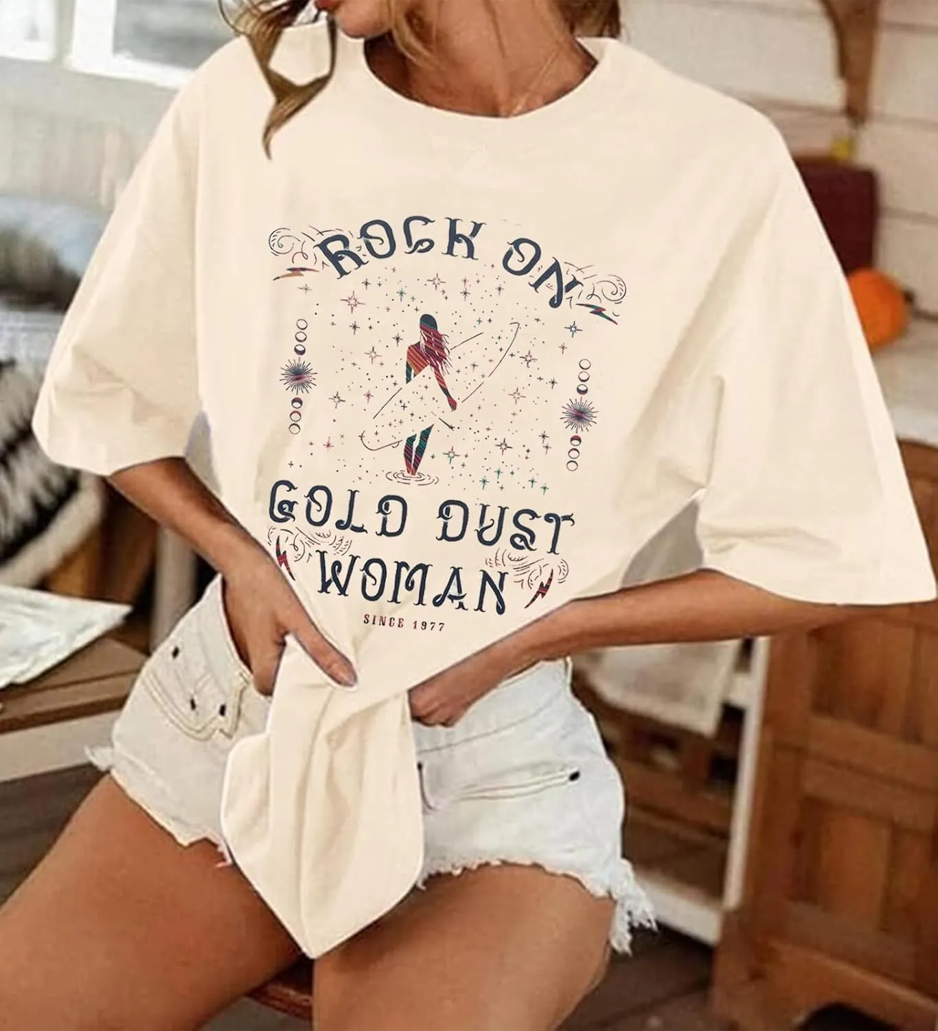 Gold Dust Old School Band T-Shirt Women Country Music Oversized Shirts Rock Band Tshirt Vintage Trendy Graphic Tees
