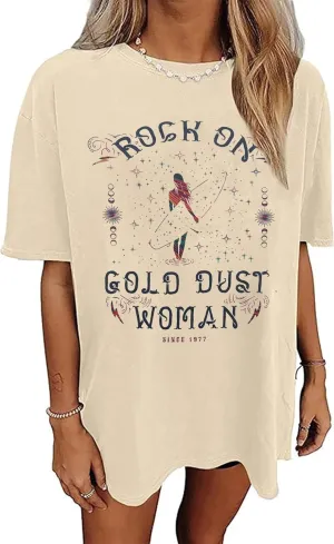 Gold Dust Old School Band T-Shirt Women Country Music Oversized Shirts Rock Band Tshirt Vintage Trendy Graphic Tees