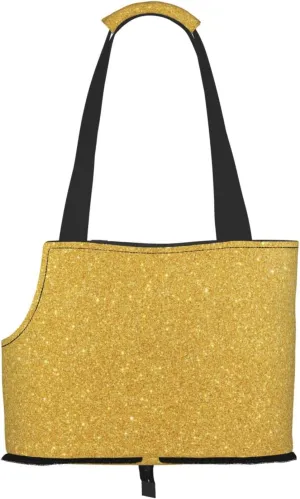 Gold Shiny Pet Portable Folding Shoulder Bag, Pet Travel Handbag,Portable Travel Pet Carrier,Sided Tote Carrier for Small Animals for Subway / Shopping / Hiking / Traveling