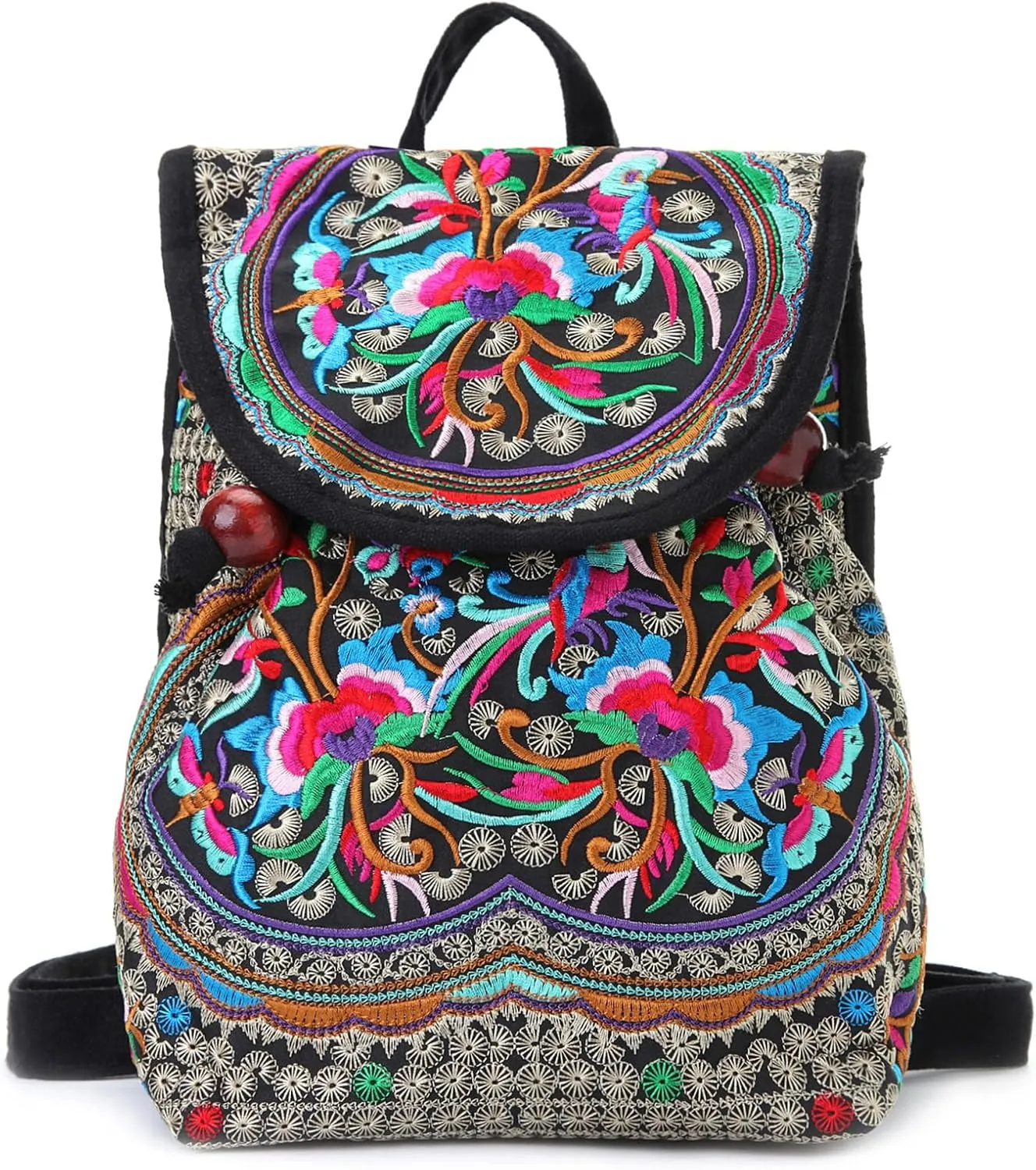 Goodhan Vintage Embroidered Women Backpack Ethnic Travel Handbag Shoulder Bag, 9.8 x 8.2 x 3.9 inch