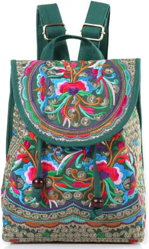 Goodhan Vintage Embroidered Women Backpack Ethnic Travel Handbag Shoulder Bag