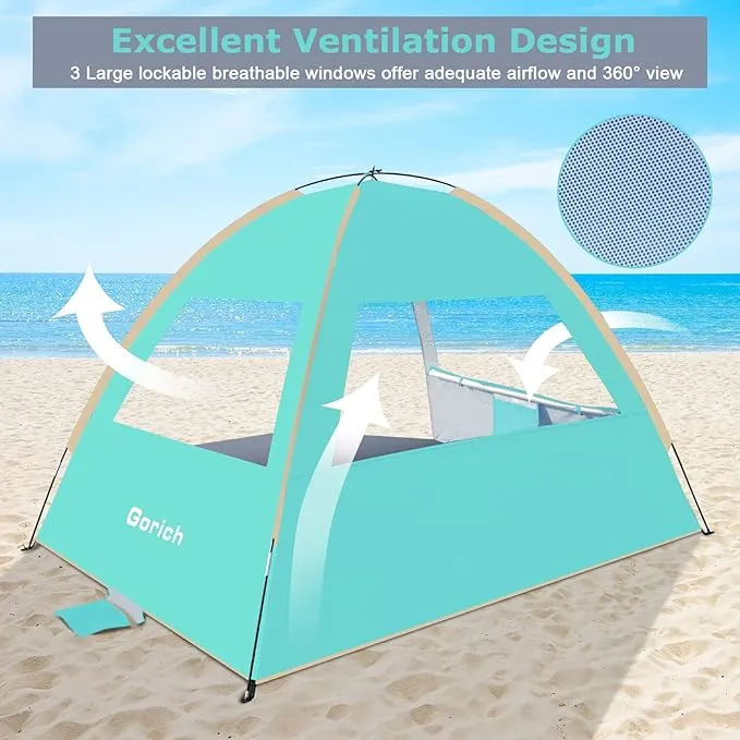 Gorich Beach Tent Sun Shelter for 3/4-5/6-7/8-10 Person with UPF 50＋ UV Protection, Lightweight & Easy Setup Beach Shade Canopy, Portable Beach Shade Tent Beach Cabana