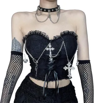 Goth Strapless Tank Top Women Y2K Harajuku Rave Punk Grunge Festival