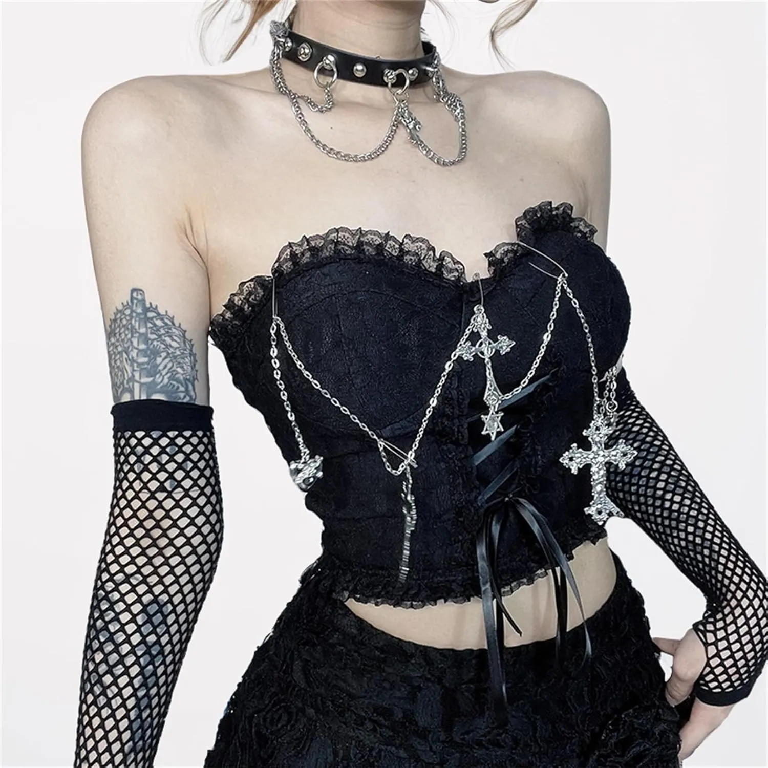 Goth Strapless Tank Top Women Y2K Harajuku Rave Punk Grunge Festival
