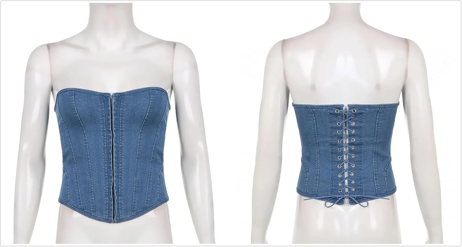 Goth Strapless Tank Top Women Y2K Harajuku Rave Punk Grunge Festival
