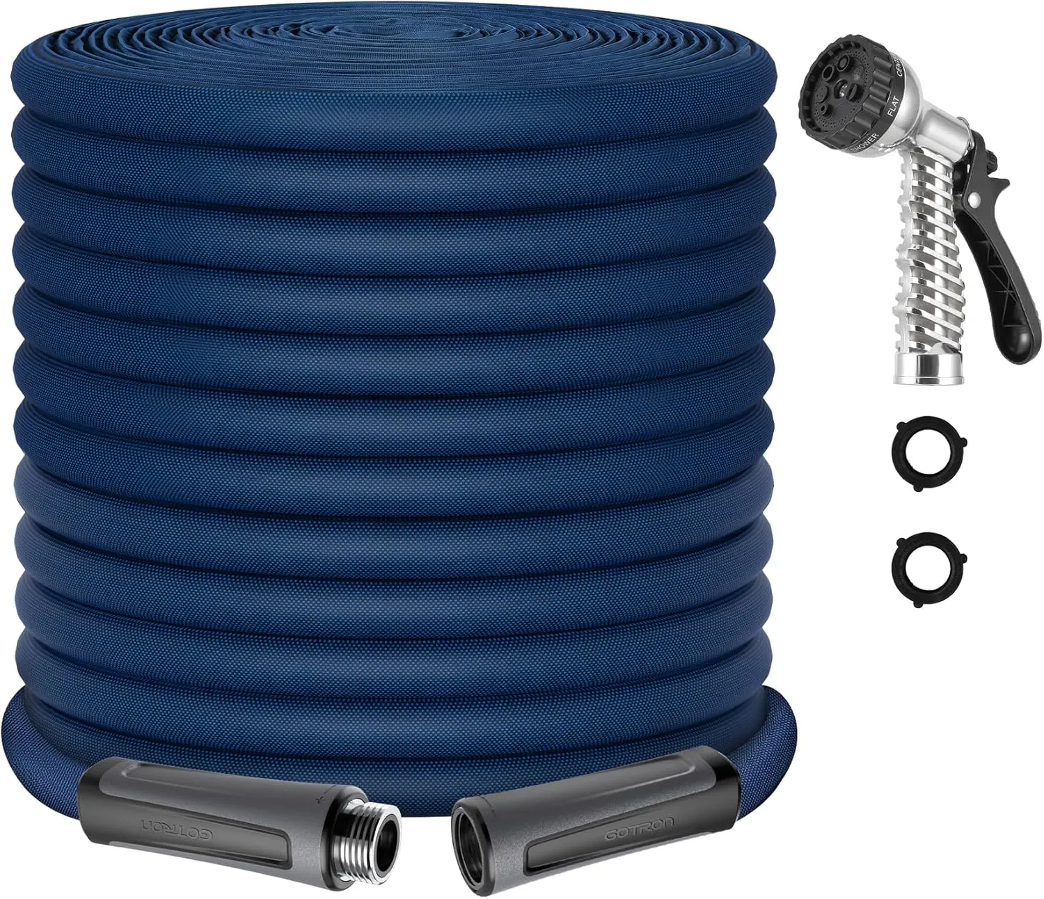 Gotron Garden Hose 50ft, Non-Expanding Lightweight Water Hose with 7 Function Nozzle & 360° Swivel Grip, Flexible, Kink-Free, Wear-Resistant, Leak-Proof, 3/4" Thickened Connector, Yard, Garden