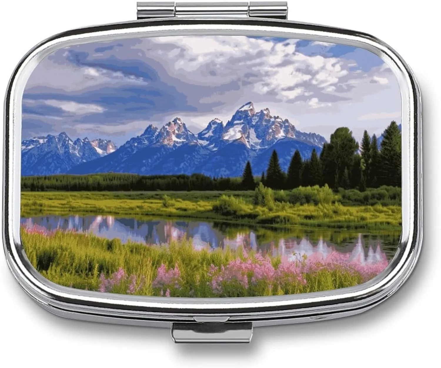 Grand Teton National Park Travel Pill Organizer A Daily Pill Box for Supplements 2 Compartment Pill Case Convenient for Carrying and Storing Medicines Box