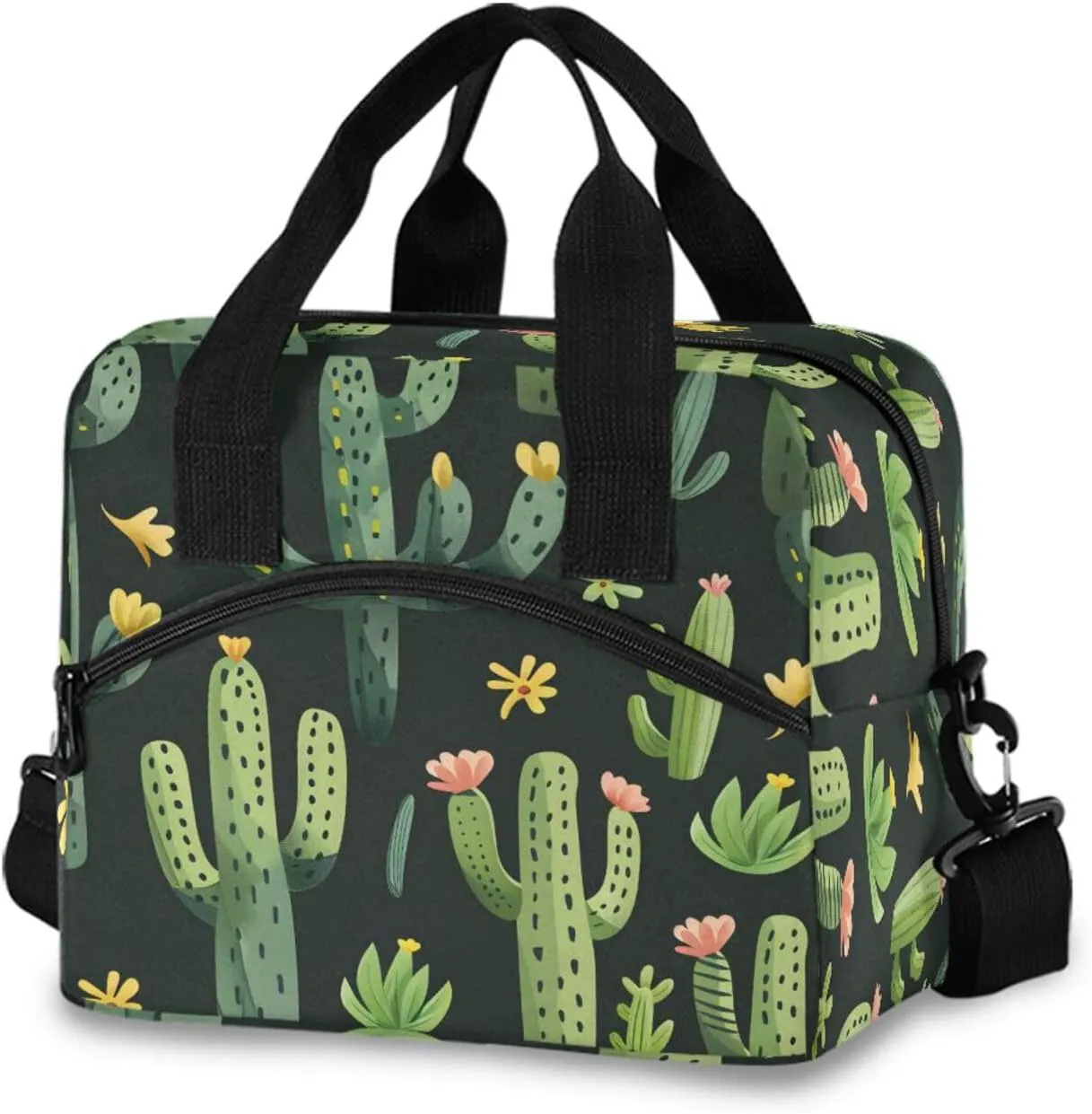 Green Cactus Nature Garden Lunch Box for Men Women Adults Insulated Lunch Bag Cooler Bag with Adjustable Shoulder Strap for Work Picnic Travel