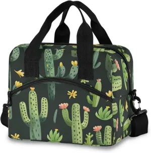Green Cactus Nature Garden Lunch Box for Men Women Adults Insulated Lunch Bag Cooler Bag with Adjustable Shoulder Strap for Work Picnic Travel