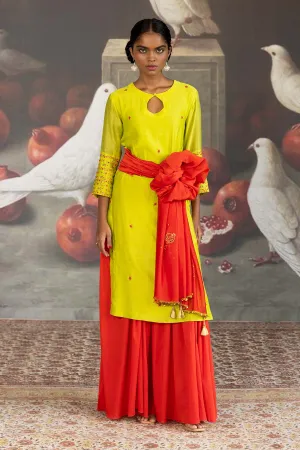Green Chanderi Embroidered Kurta