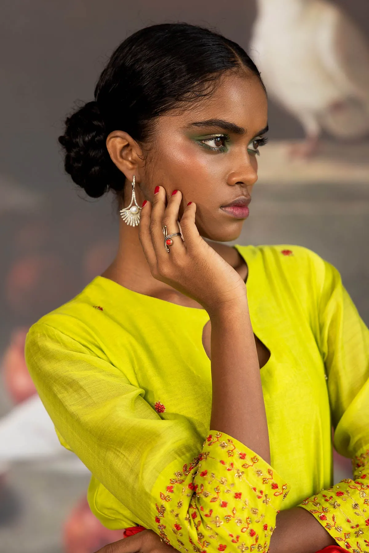 Green Chanderi Embroidered Kurta