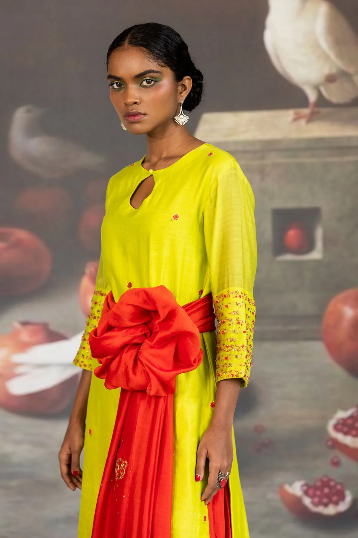Green Chanderi Embroidered Kurta