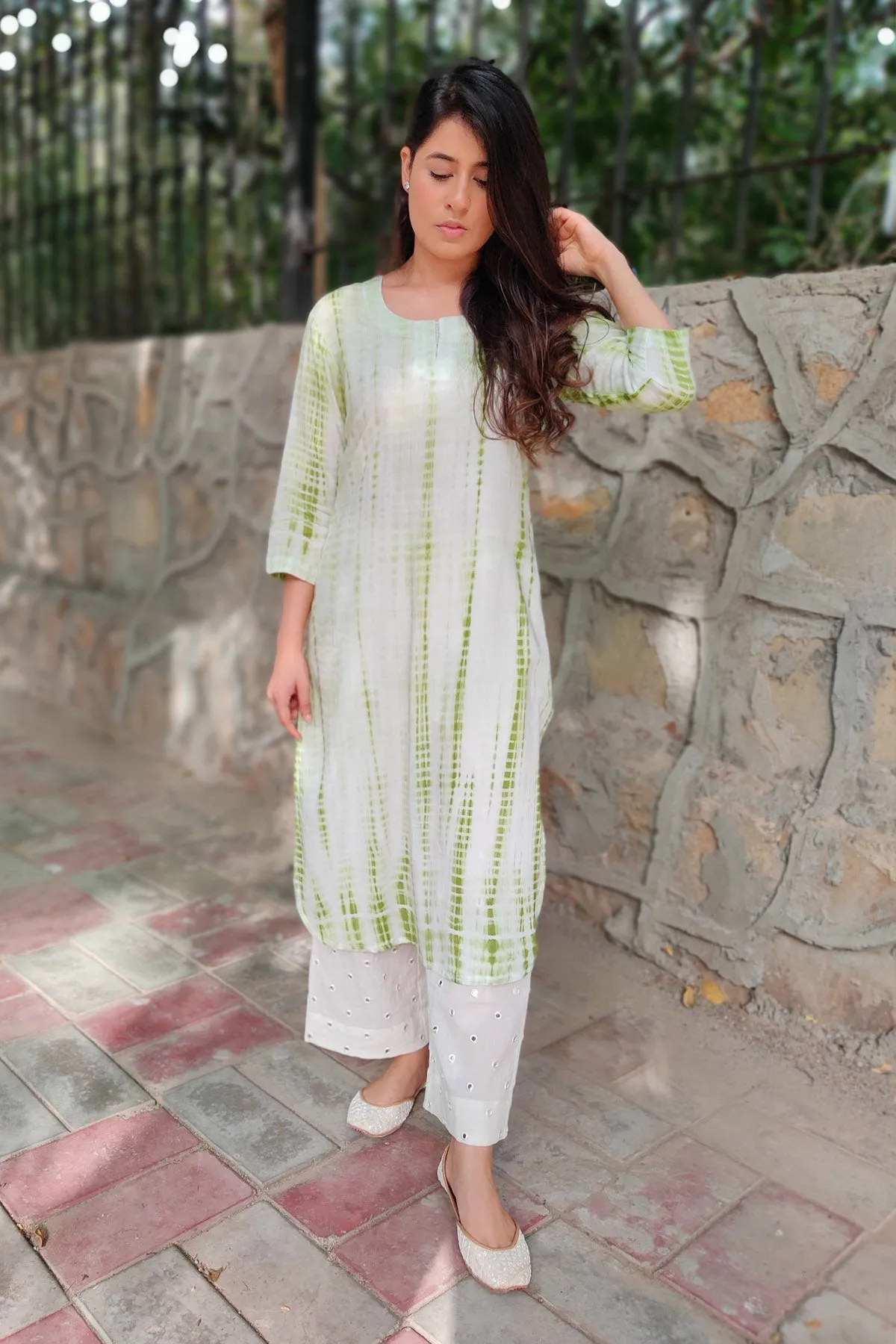 Green Cotton Tie-Dye Kurta Set