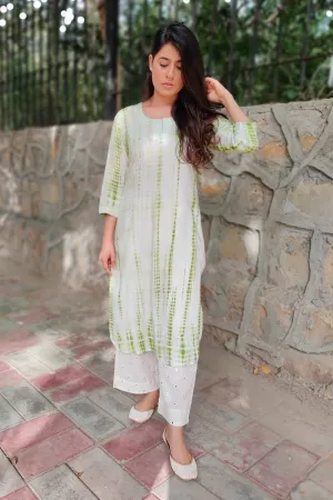 Green Cotton Tie-Dye Kurta Set