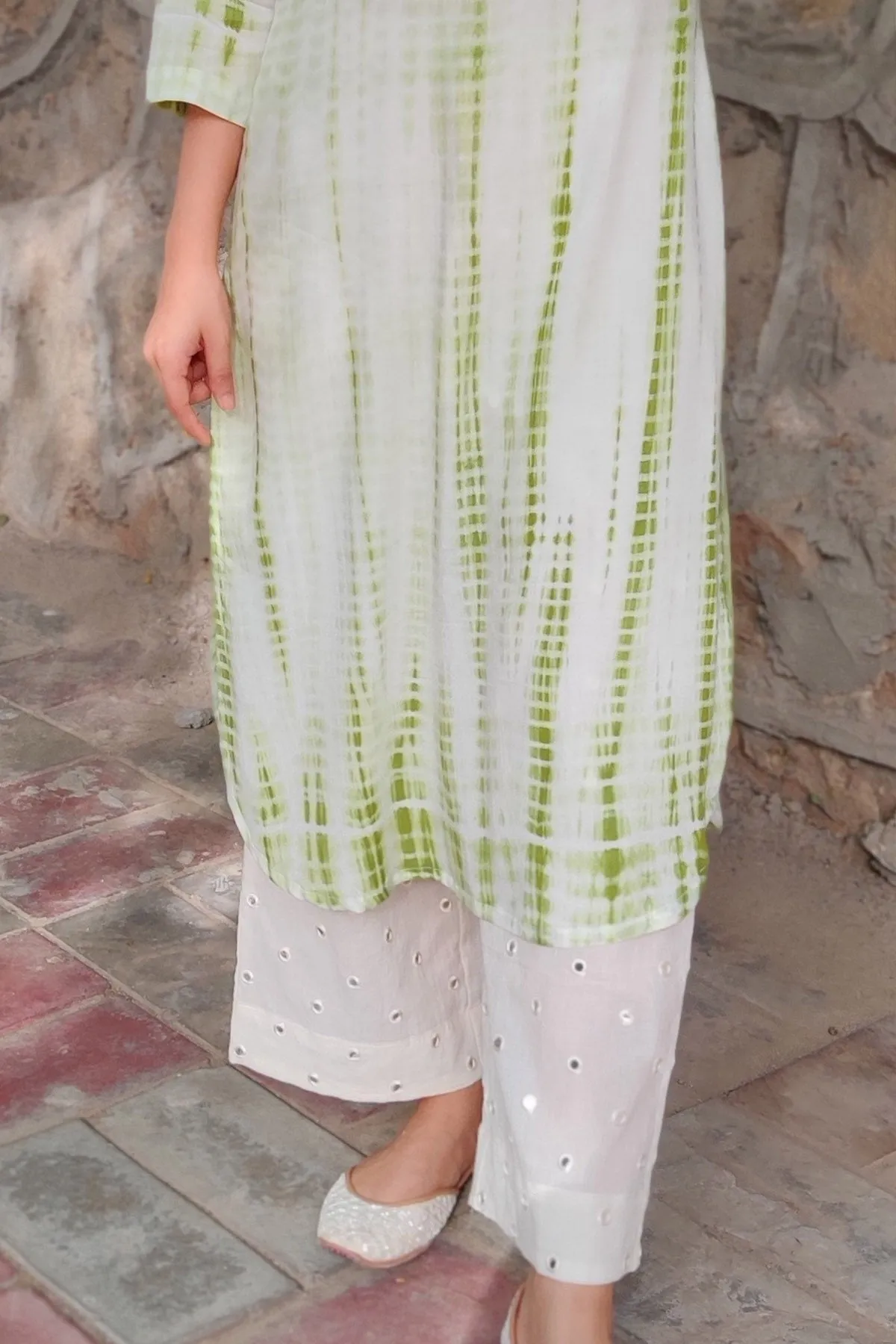 Green Cotton Tie-Dye Kurta Set