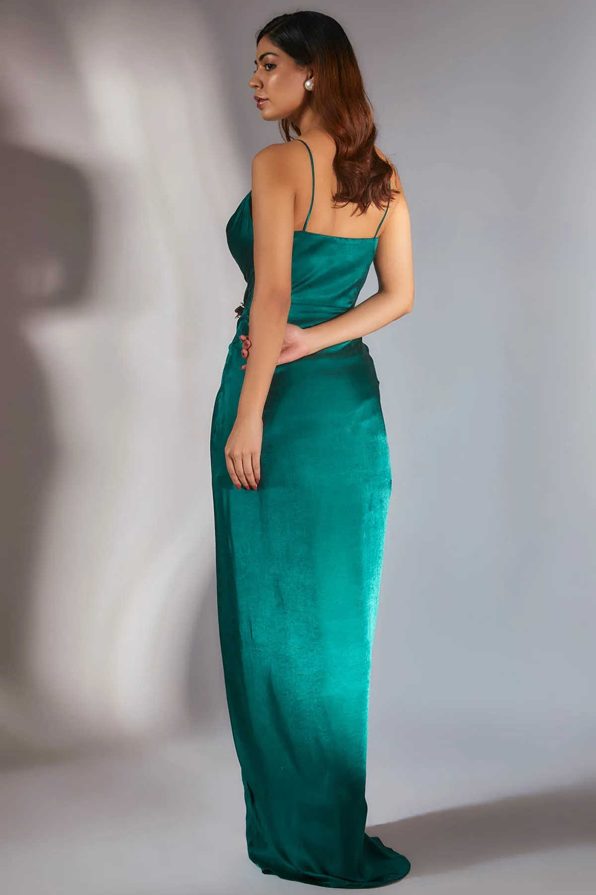 Green Embroidered Dress & Scarf