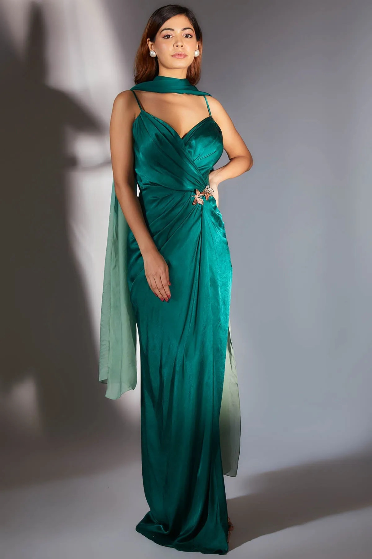 Green Embroidered Dress & Scarf
