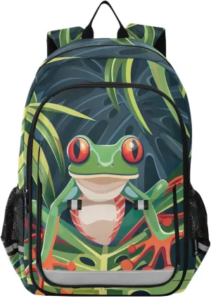 Green Leaves Frog Print Backpack for Boys Middle-School Elementary Bookbags 20325675