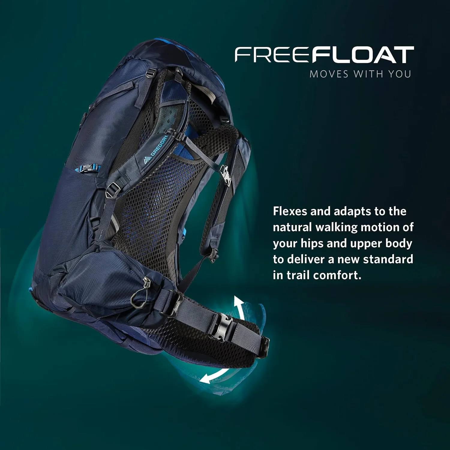 Gregory Zulu 55L Unisex Hiking/Backpacking Pack, Freefloat Hipbelt, Internal Hydration Sleeve For Water Bladder, (Reservoir Not Included), Small/Medium, Halo Blue