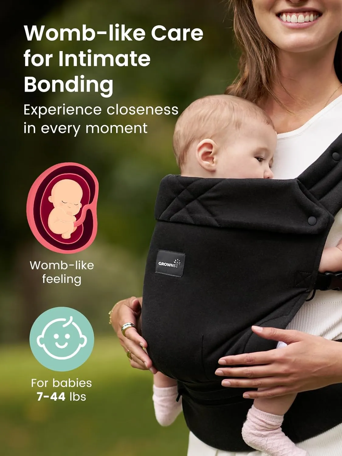 GROWNSY Baby Carrier Newborns to Toddlers, Ergonomic Baby Toddler Carrier Slings Wraps with Head Support, Easy to Wear,Infant Carrier Baby Gift,Travel and Hiking Friendly, for Babies 7 to 44 lb(Black)
