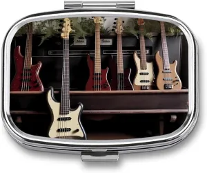 Guitar Bass Music Musical Instruments Travel Pill Organizer A Daily Pill Box for Supplements 2 Compartment Pill Case Convenient for Carrying and Storing Medicines Box