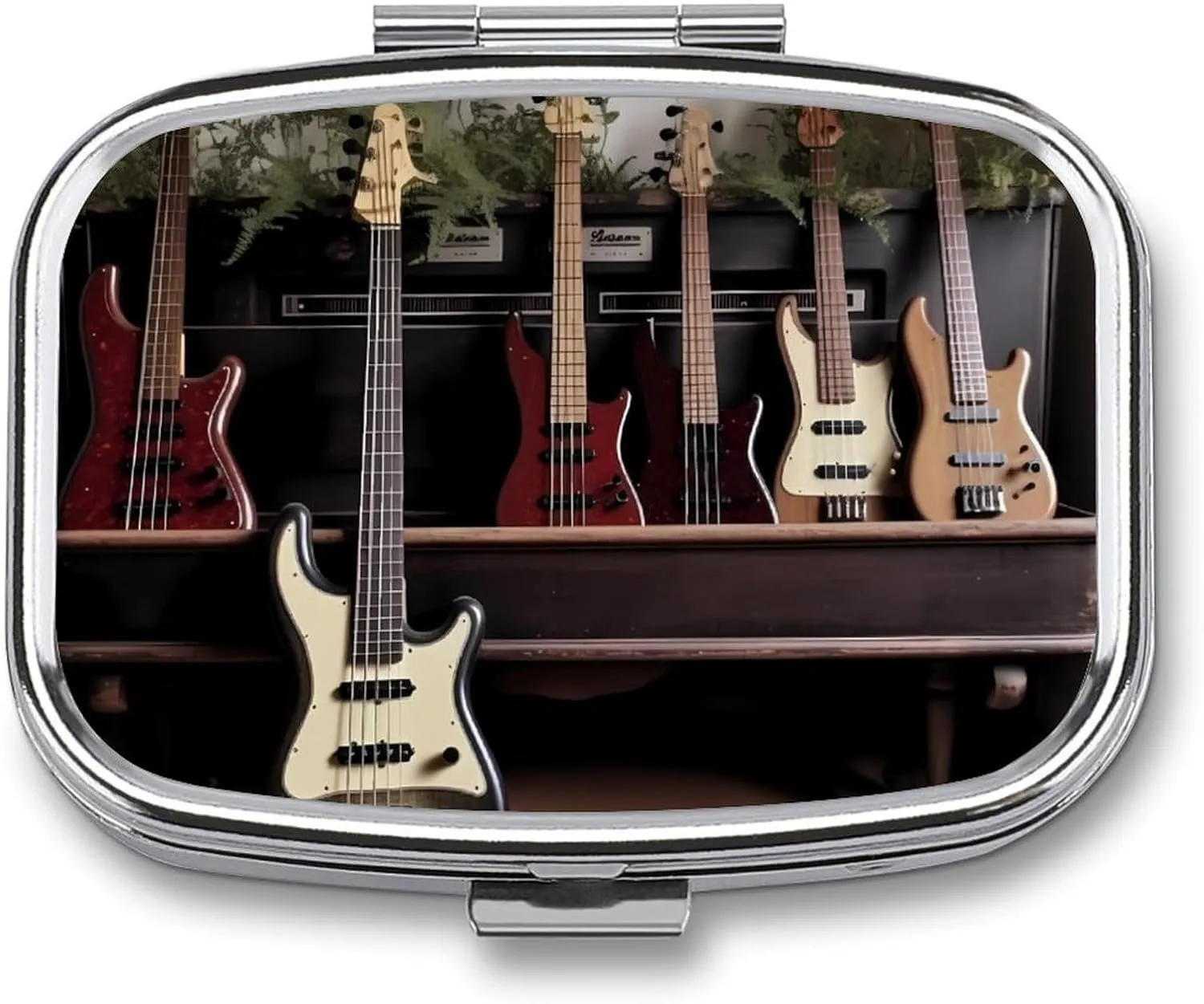 Guitar Bass Music Musical Instruments Travel Pill Organizer A Daily Pill Box for Supplements 2 Compartment Pill Case Convenient for Carrying and Storing Medicines Box