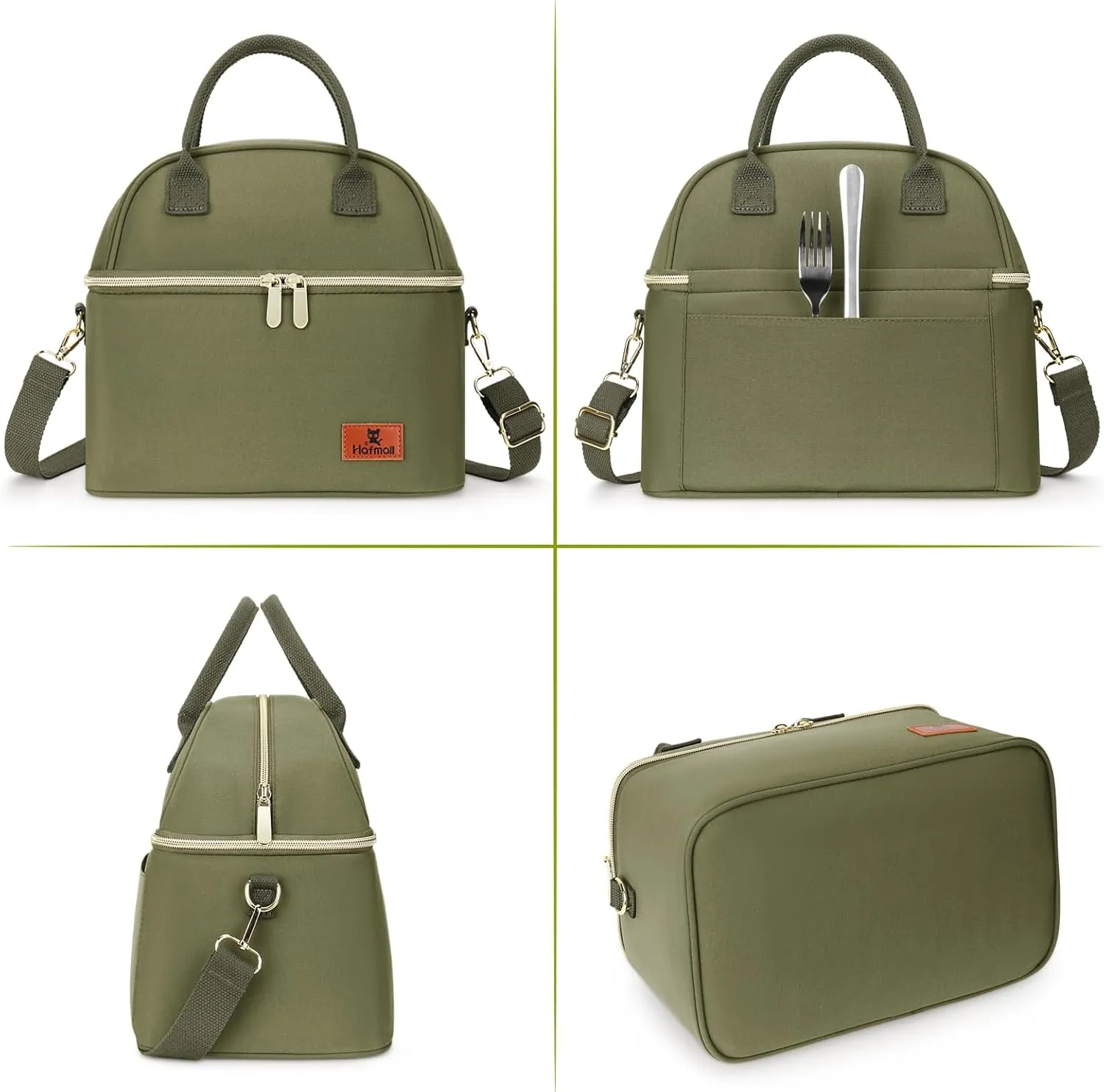 Hafmall 13L Large Lunch Bag for Women, Loncheras para Mujer, Insulated Adult Lunch Tote Box for Work with Shoulder Strap, 3.5Gallon, Greeen