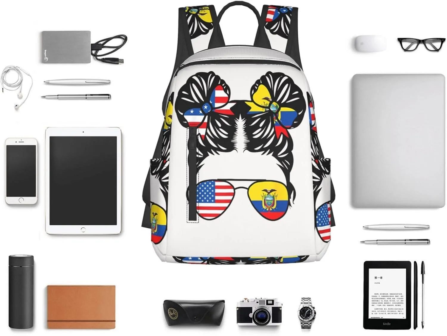 Half American Half Ecuadorian Women Ecuador Flag Casual Backpacks Large Capacity Laptop Backpack Sports Fitness Rucksack Travel Carry-On Daypack Work Bag for Outdoor Camping