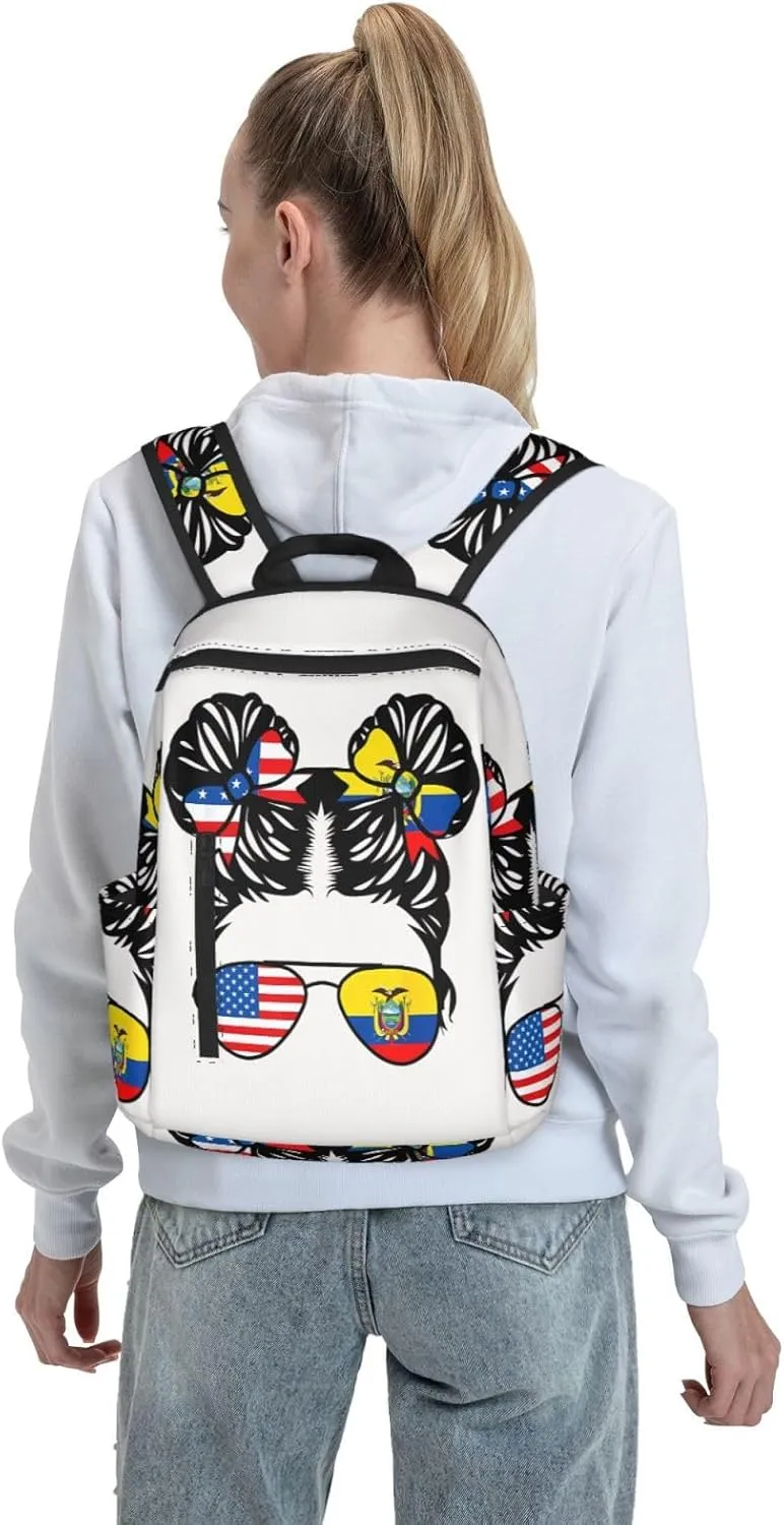 Half American Half Ecuadorian Women Ecuador Flag Casual Backpacks Large Capacity Laptop Backpack Sports Fitness Rucksack Travel Carry-On Daypack Work Bag for Outdoor Camping